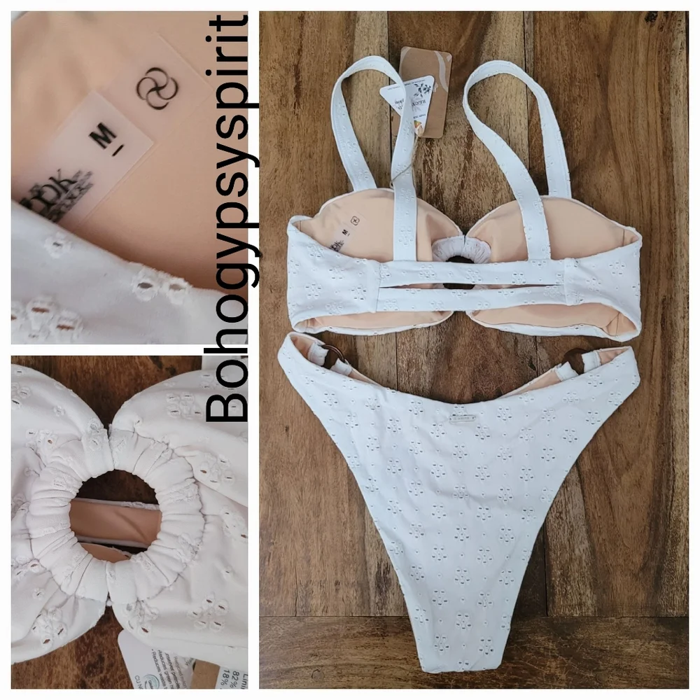 $78 Berlook Ruched Floral Cutout Bikini top & O-Ring High Cut Bikini…